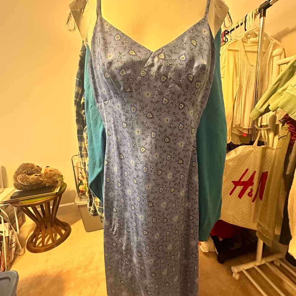 Floral Periwinkle Blue Spaghetti Strap Dress